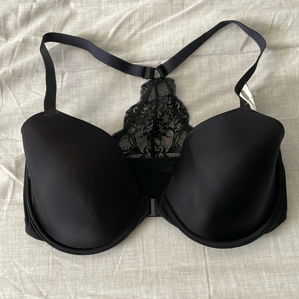 Wacoal Racer Back black bra, size 38DD. Has a lace back